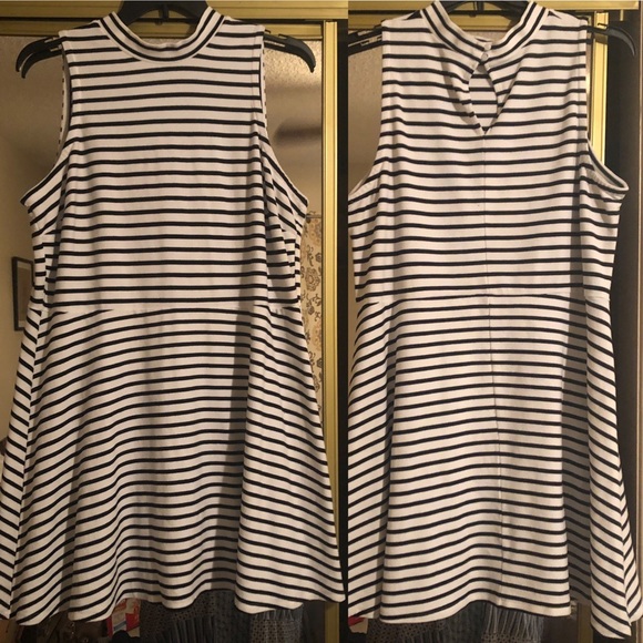 Mock neck striped fit and flare dress - Picture 1 of 2